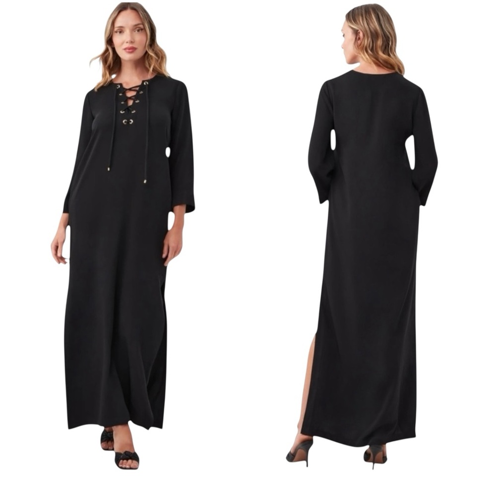 Trina Turk Catamaran 3/4 Sleeve Black Maxi Dress